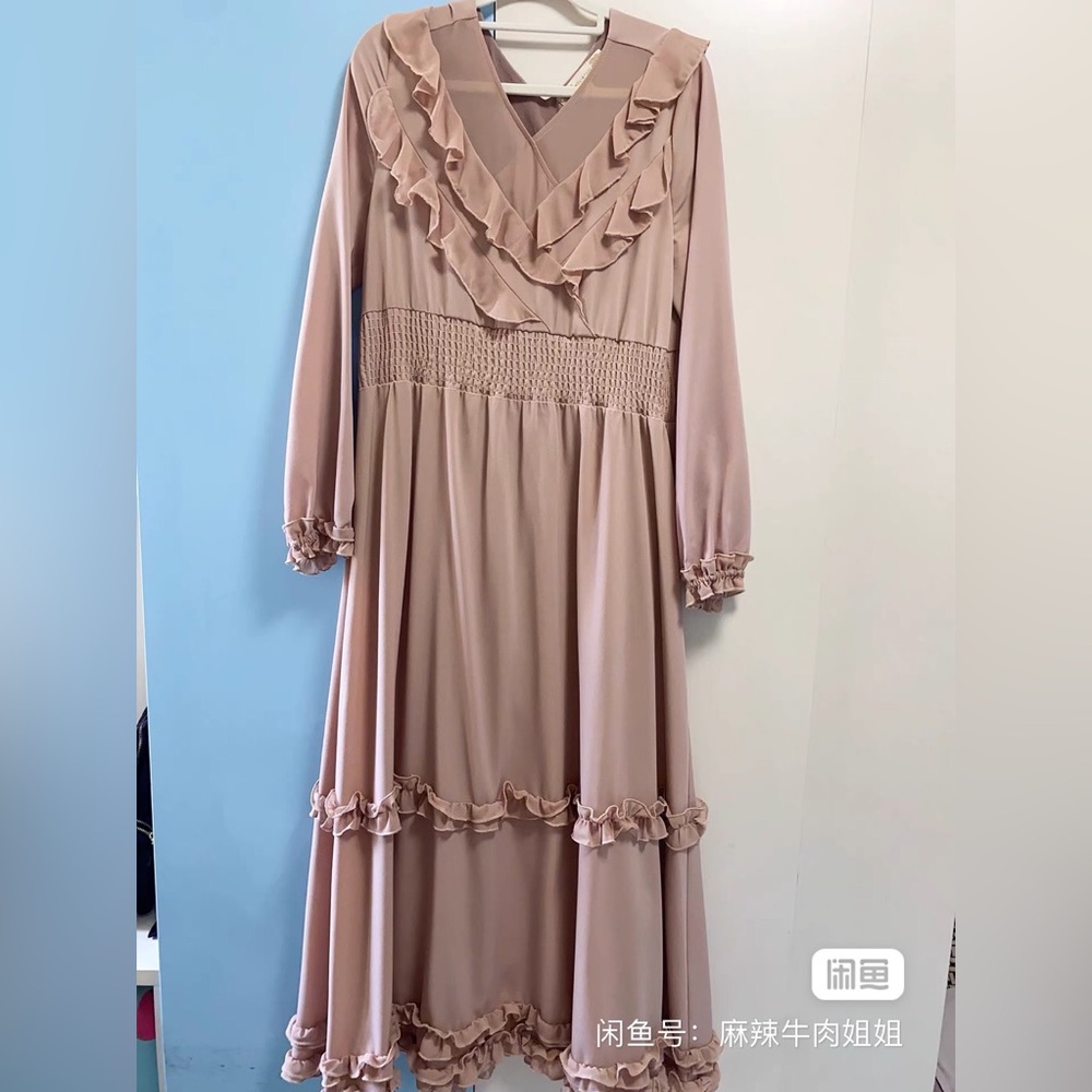 Smocked Waist Ruffle Maxi Dress - Blush Pink